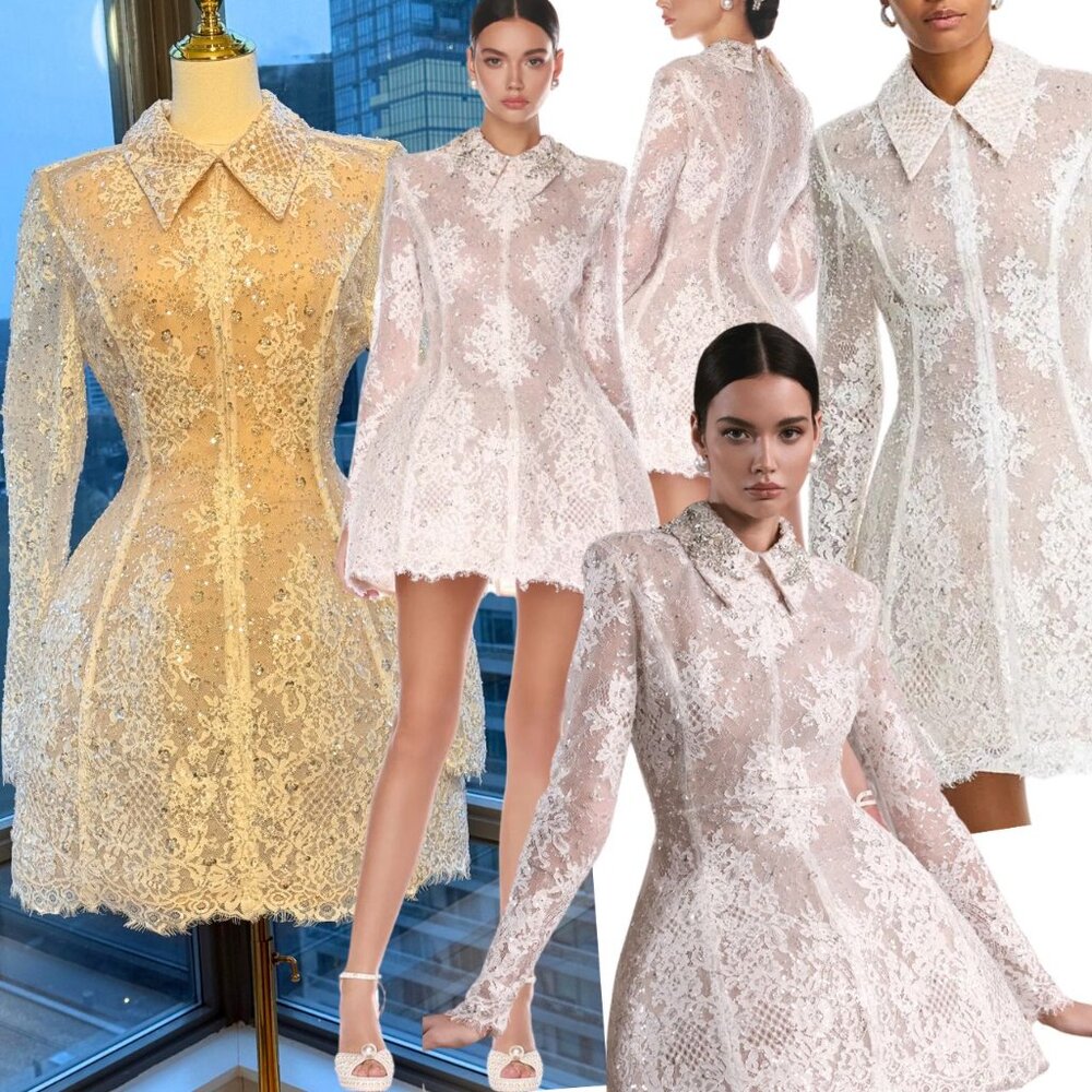 🆕 BRONX & BANCO 🧿 NWOT Adelaide White Lace Bridal Mini Dress, Sz M US 6